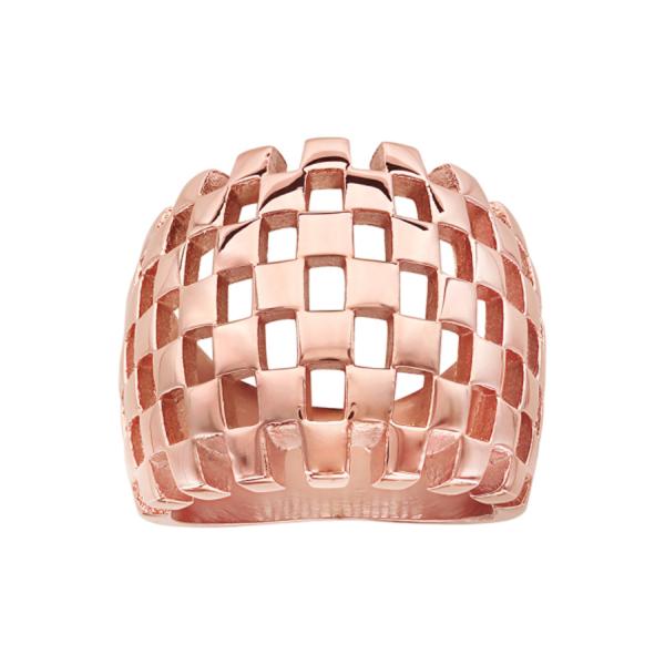 Bague Acier 316 L Style Damier Dorure Rose