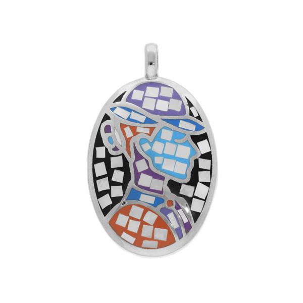 Pendentif Acier 316 L Visage Multicolore avec Nacre 