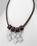 Collier Acier Inoxydable et Cuir Vachette Marron Etoiles