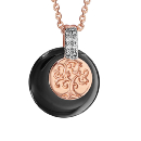 Collier Plaqué Or Pendentif Rond Céramique Noire Arbre de Vie Zirconium