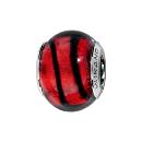 Charms Argent 925 Perle Murano Rouge Filet Noir