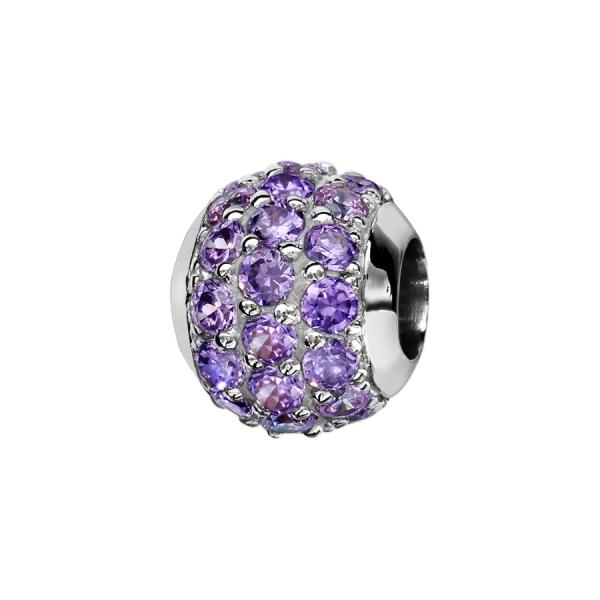 Charms Argent 925 Boule 3 Rangs Zirconium Mauve