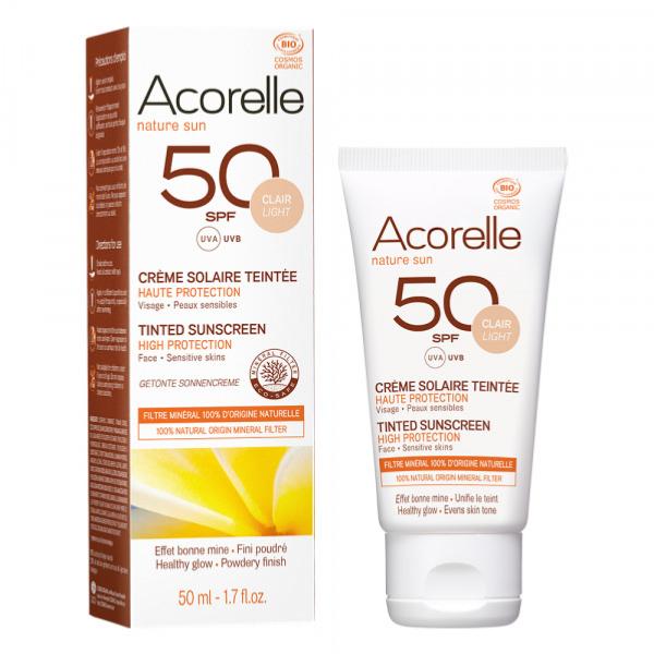 Crème solaire Bio Visage SPF 50 Teinte Claire 50 Ml Acorelle